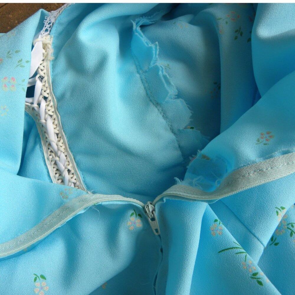 Vintage 70s Blue Prairie Maxi Dress Gunne Sax Style XS Lace Up Cottagecore Boho - Picture 11 of 11